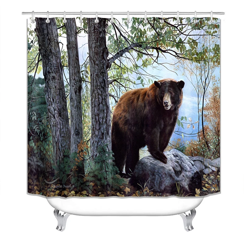 Занавеска для душа занавеска ванной комнаты аксессуары-черный медведь в лесу