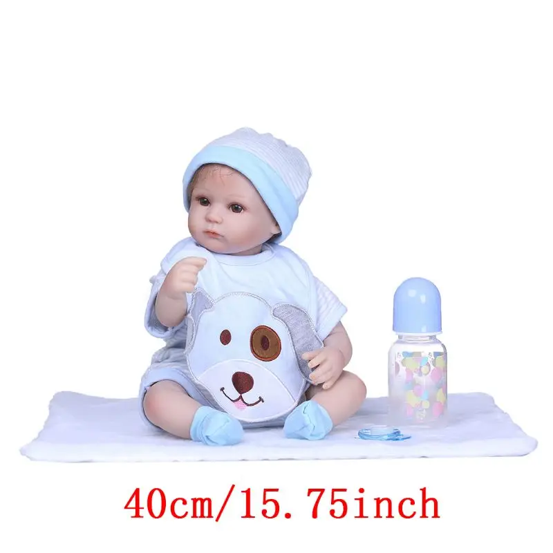 

16inch Silicone Lifelike Doll Blanket Cartoon Dog Bib Stripes Onesies Socks Hat