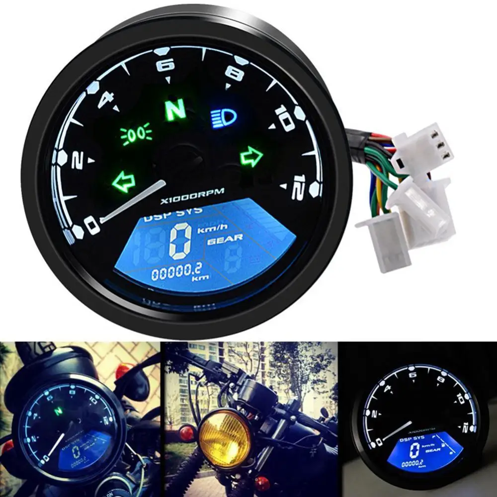 

80% HOT SALES !!! LCD Digital Universal Motorcycle Odometer Speedometer Tachometer 15000RPM Gauge