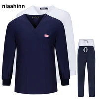 unisex scrub set v neck toppants uniform long sleeved doctor clothes overalls pet grooming nursing uniform surgical workwear