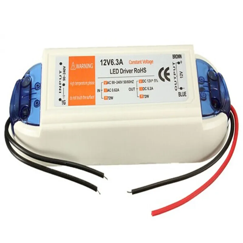 

12V 6.3A 72W Power Supply AC/DC adaptor transformer switch for LED Strip RGB ceiling Light bulb,free shipping