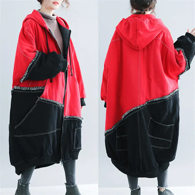 Женская парка с капюшоном очень большого размера хлопковой подкладкой в стиле