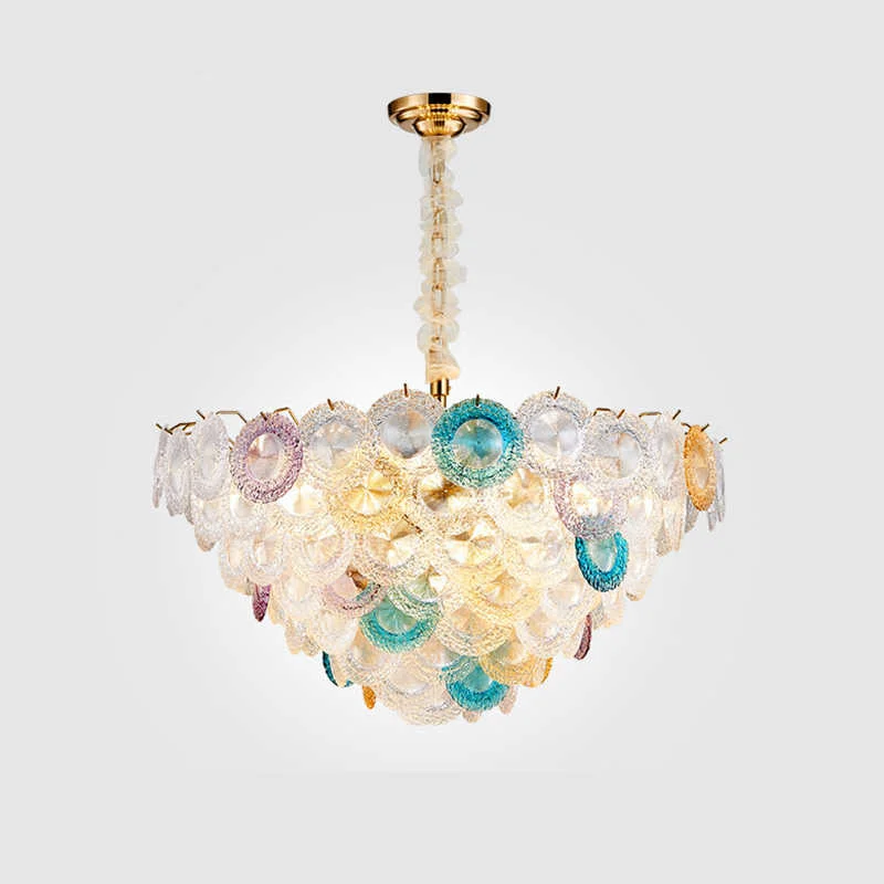 

DX LED Postmodern Round Colourful Glass Iron Pendant Chandelier Lustre Suspension Luminaire Lampen For Bedroom Dining Room