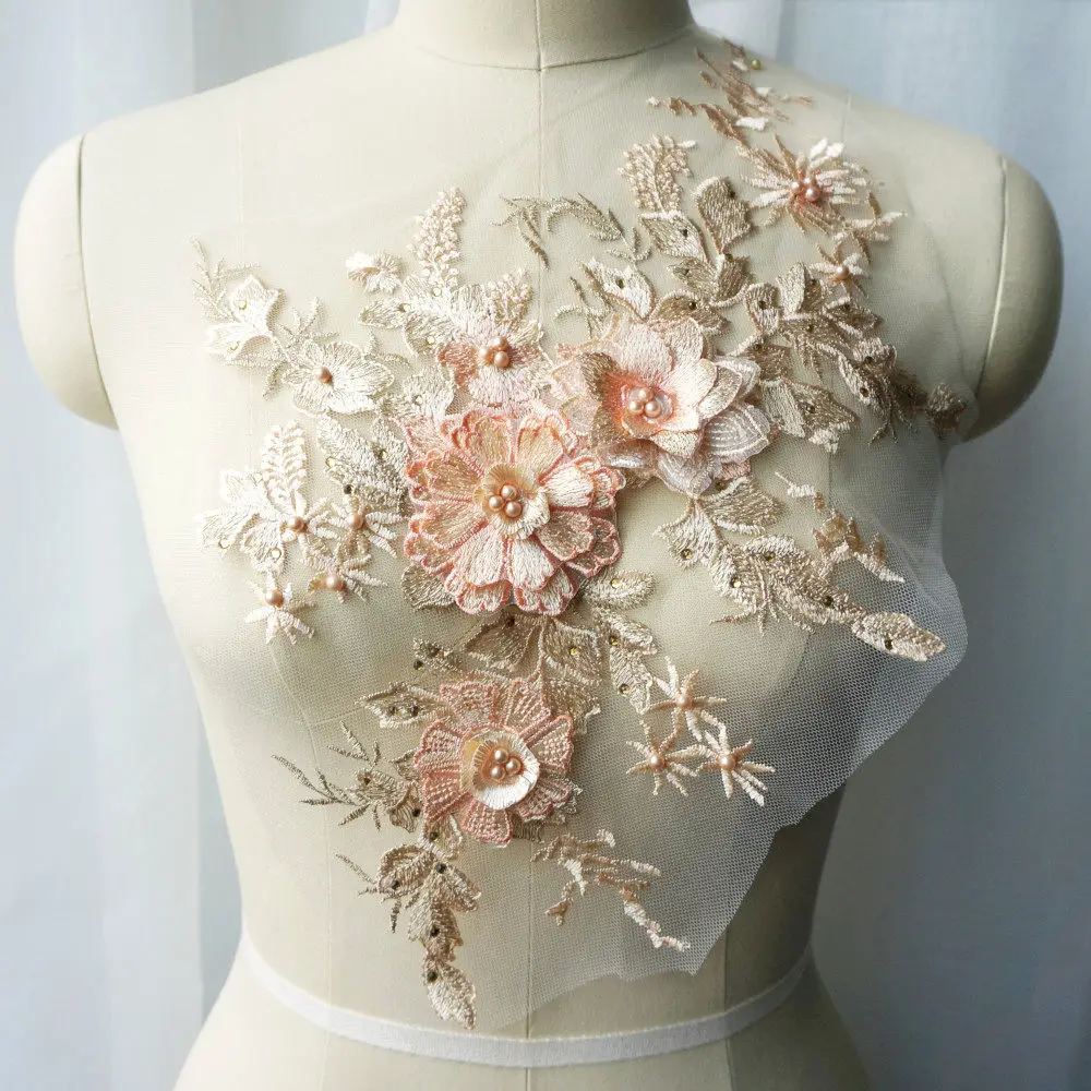 Фиолетовый красный синий кружевной ткани 3D цветок бисер стразы вышитое