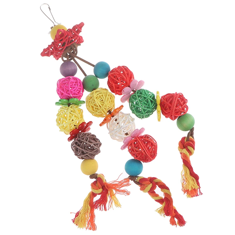 

Perch Accessories Decoration Cage Budgie Colorful Standing Rattan Swing Bird Bite Playing Pet Parrot For Parakeet Chew Toy