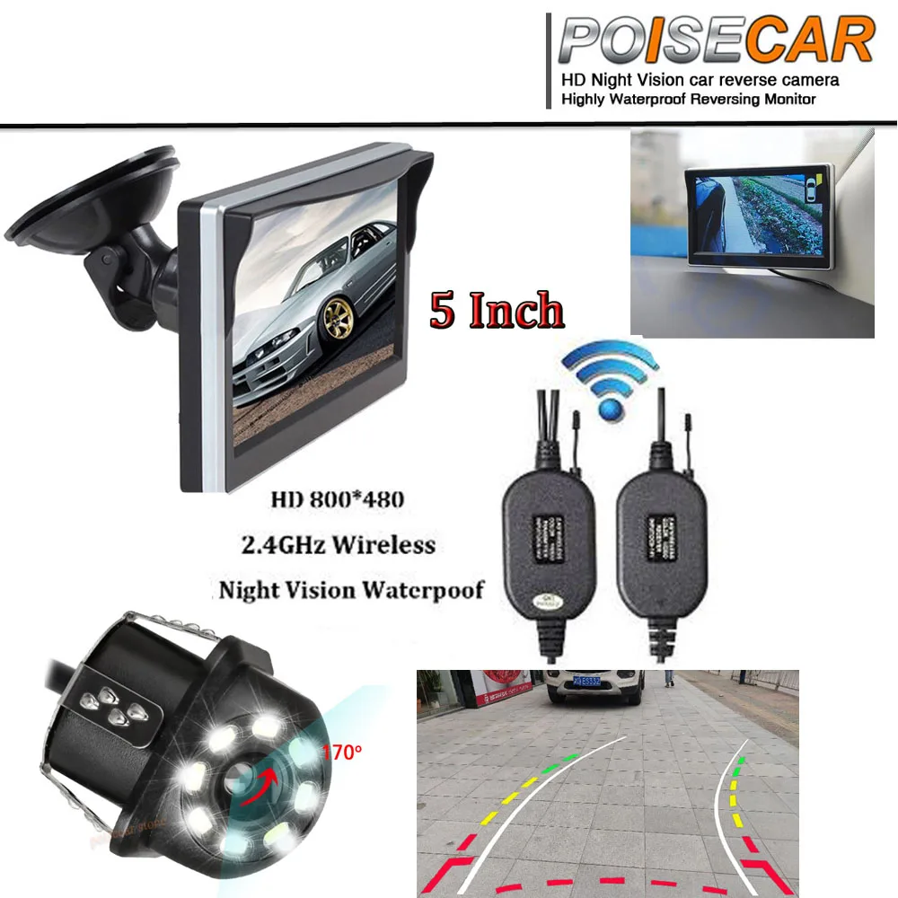 Wireless Backup Camera 1 Set 5 inch TFT LCD Car Monitor Reversing Camera Wireless with Monitor Rear View Camera For Any car