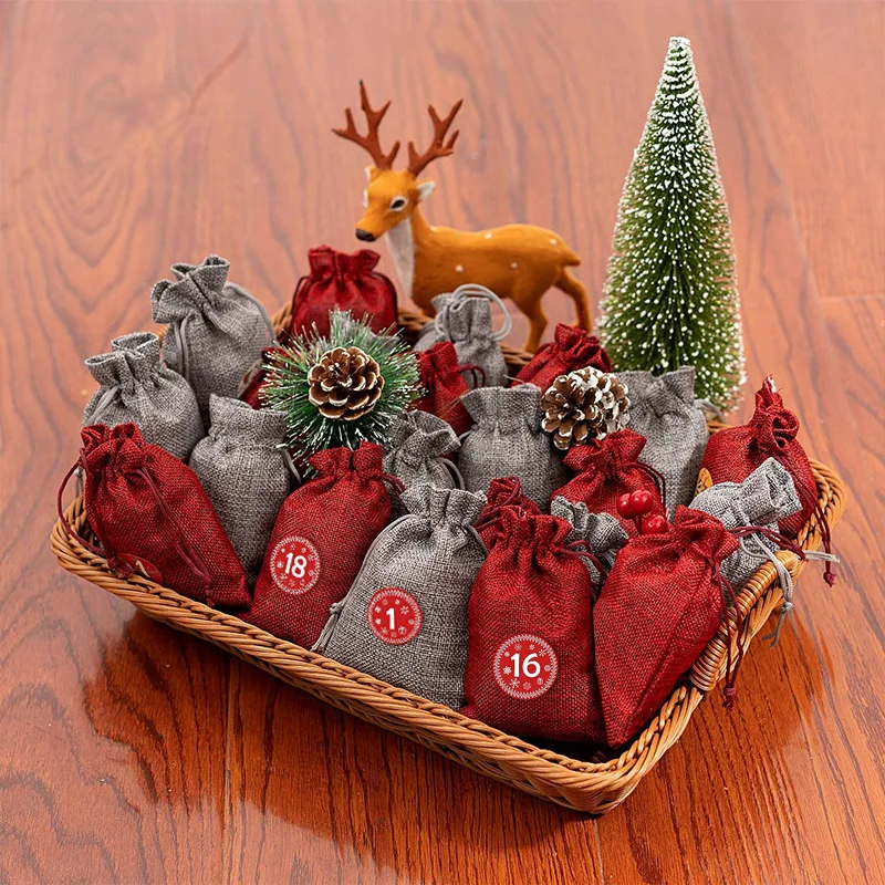 Подарочные сумки с цифрами и календарем для рукоделия Рождественский Декор QJS Shop