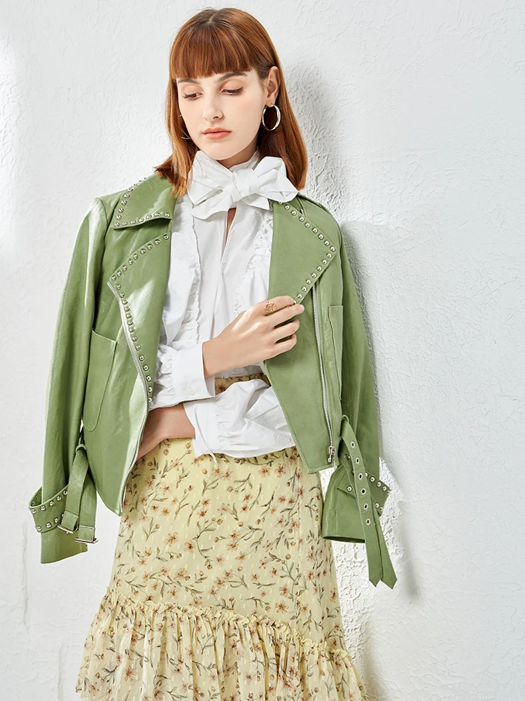 

JCHB 2021 High Quality 100% Genuine Leather Jacket Women Short Motorcycle Sheepskin Coat Female Spring Autumn Femme Veste Pph30