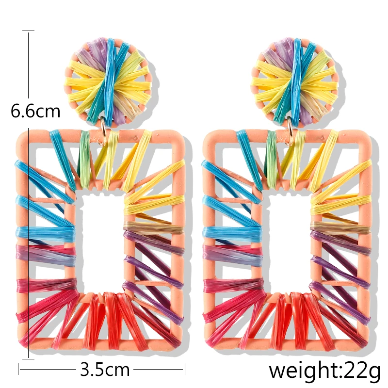 

HOCOLE Bohemian Weave Raffia Drop Earrings For Women Oversize Statement Big Hollow Rattan Earring 2019 Tassel Geometric Jewelry