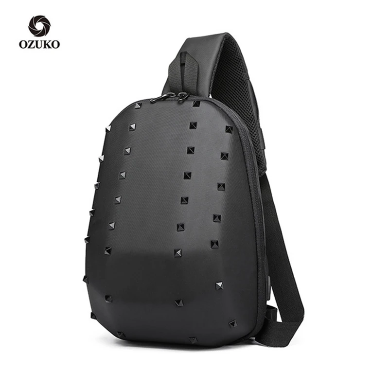 Мужская нагрудная сумка с заклепками водонепроницаемая слинг для iPad 9 7 дюйма usb