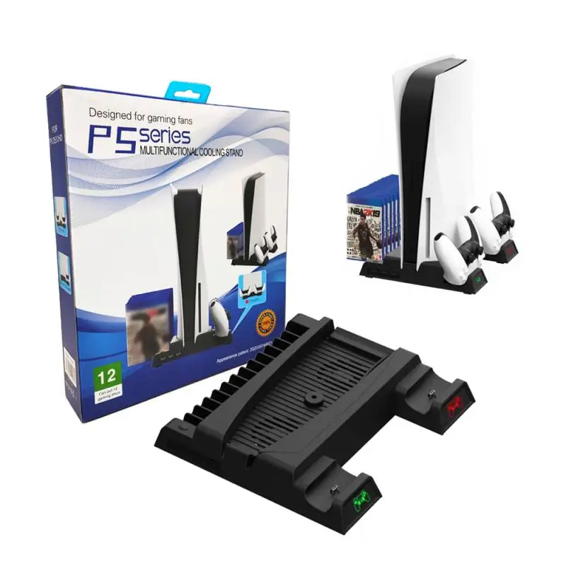 

NEW For PS5 Cooling Rack With Cooling Fan And Dual Controller Charger, With 13 Game Storage, For PS5 Digital/UHD Console