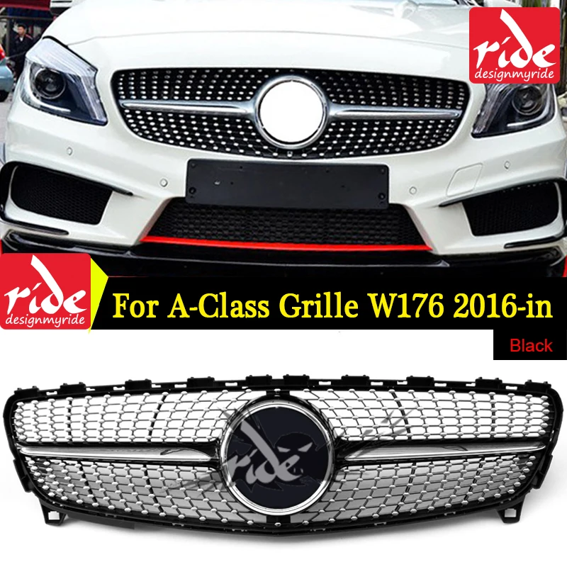 W176DiGrBl1618 Для merceesmb W176 Алмазный Стиль передний бампер решетка ABS черный a-класс A180 A200 A250 300 A45-in без знака Передние решетки - Цвет: W176DiGrBl1618