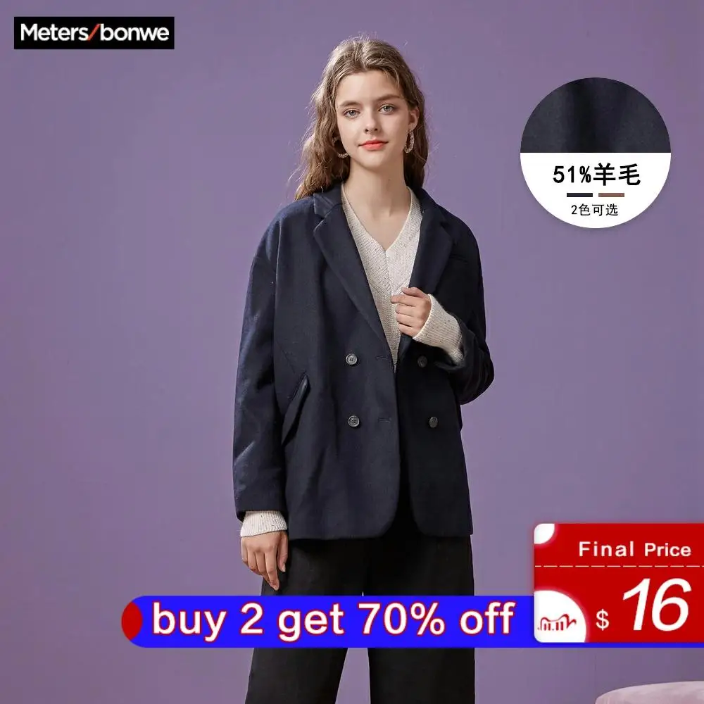 Женское шерстяное пальто Metersbonwe верхняя одежда Модное теплое элегантное офисное