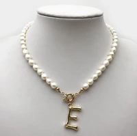 freshwater pearl 26 letters choker a z english letter pendant necklace gold statement necklace beaded pearl chocker