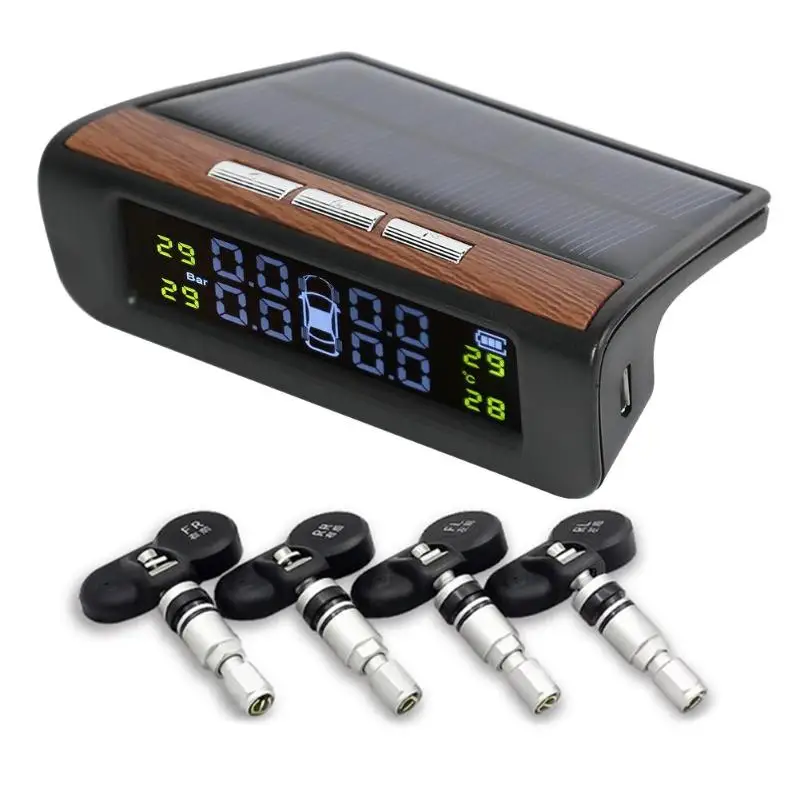 AN-06 Солнечный ЖК-дисплей автомобиля TPMS Авто Система контроля давления в шинах датчик температуры шин с 4 датчиками Высокоэффективная солнечная панель