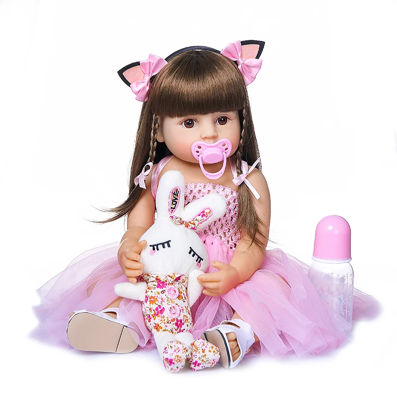 

55CM Original NPK bebe reborn toddler doll girl pink princess bath toy very soft full body silicone bebe doll surprice