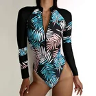 Новый цельный купальный костюм с черным принтом, одежда для плавания с длинным рукавом, спортивный женский купальный костюм для плавания, пляжная одежда для серфинга и плавания, 2021