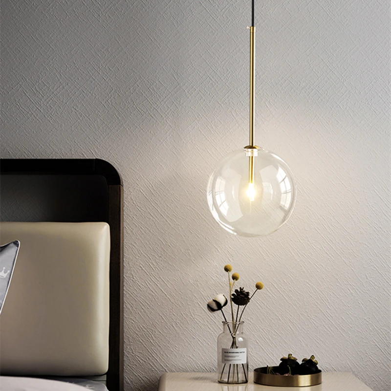 Moderne Led Anhänger Lampe Glas Ball Schlafzimmer Hängen Nordic Wohnzimmer Indoor Decor Beleuchtung Küche Bar Runde Gold Suspension Lichter