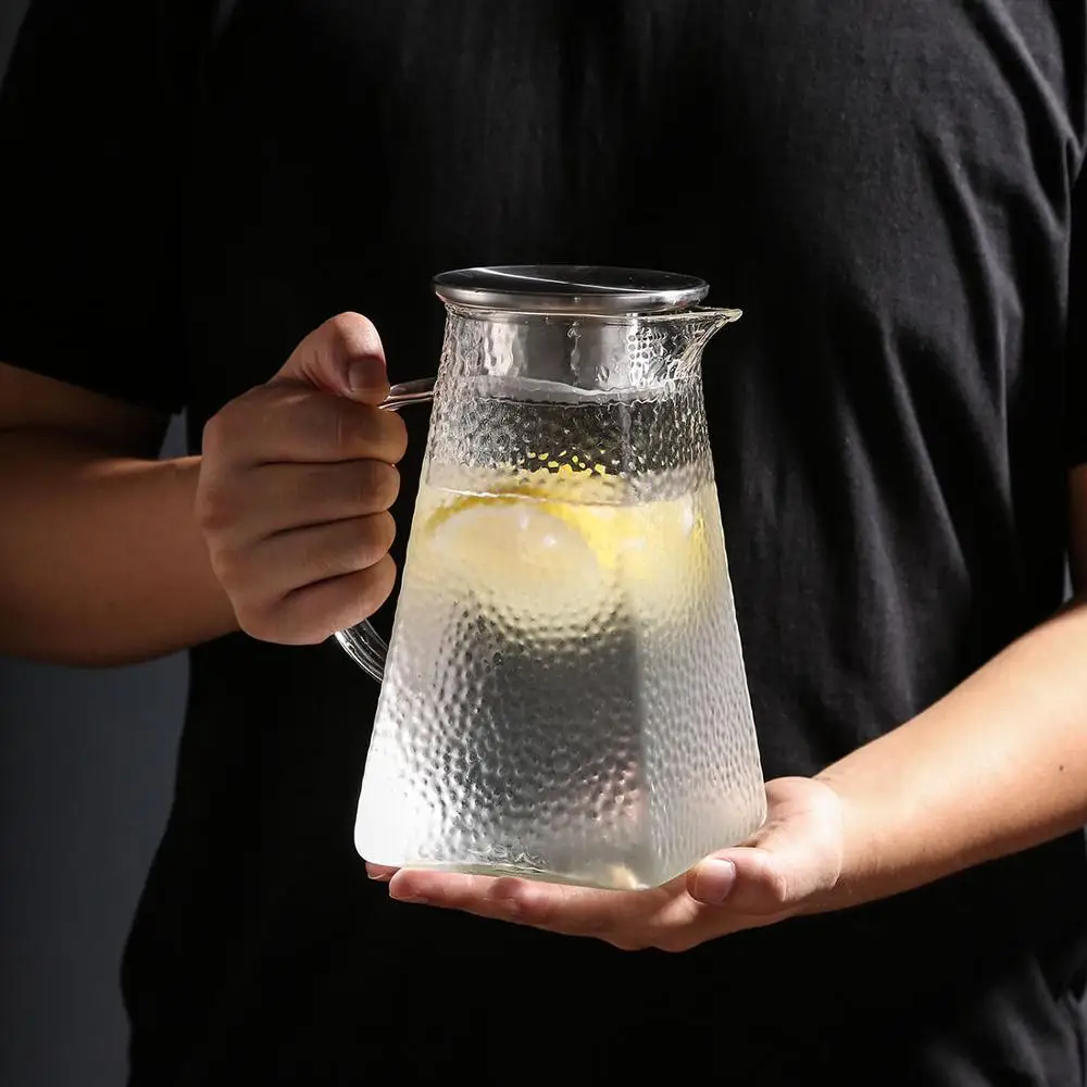1500ml Стеклянный чайник для воды с герметичной крышкой из нержавеющей стали с рукояткой, прозрачный высокий кувшин для боросиликатной воды, кофейные соки, чайные горшки - Цвет: 1500ml