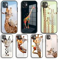 watercolor giraffe painting style soft glass silicone case for iphone 13 12 11 pro x xs max xr 8 7 6 plus se 2020 s mini cover