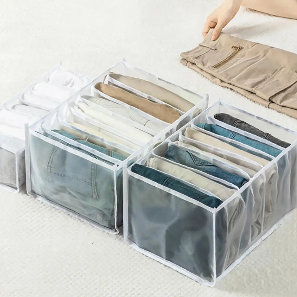 

7 Grids Jeans Storage Box Jeans Large Size Grid Storage Foldable Drawer Drawer Mesh Bag Organizer Drawer Clothes Storage Di A9D1