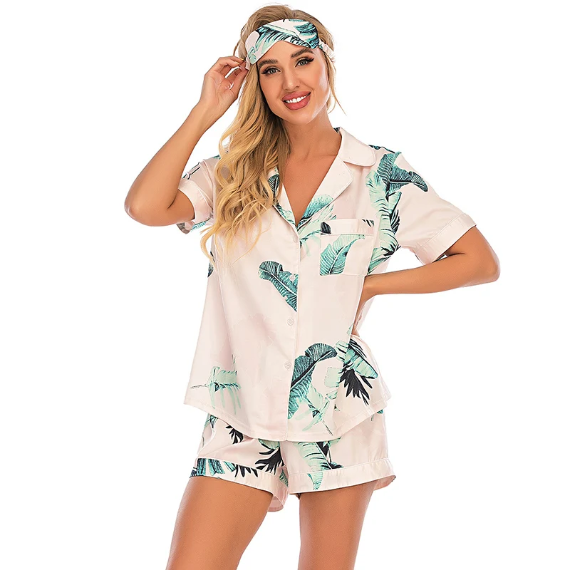 

2021 Pyjamas For Women Silk Satin Pajamas Pyjamas Set Short Sleeve Sleepwear Pajamas Suit Female Sleep Two Piece Set Loungewea