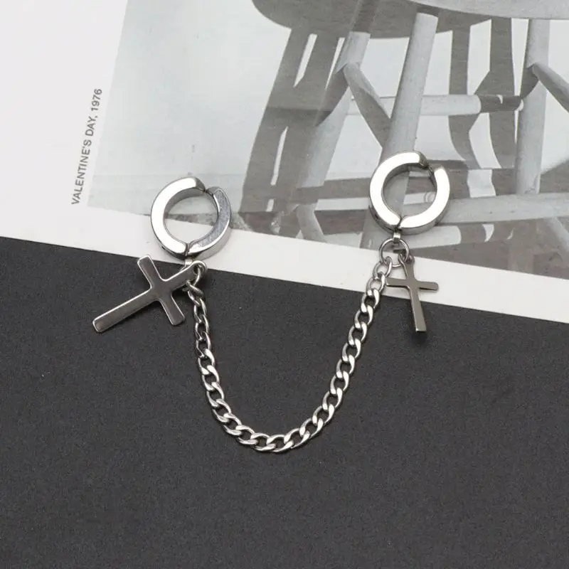 

652F 1 шт. хип-хоп двойное кольцо для пирсинга подвеска на цепочке серьги-гвоздики серьги-капельки ушные манжеты