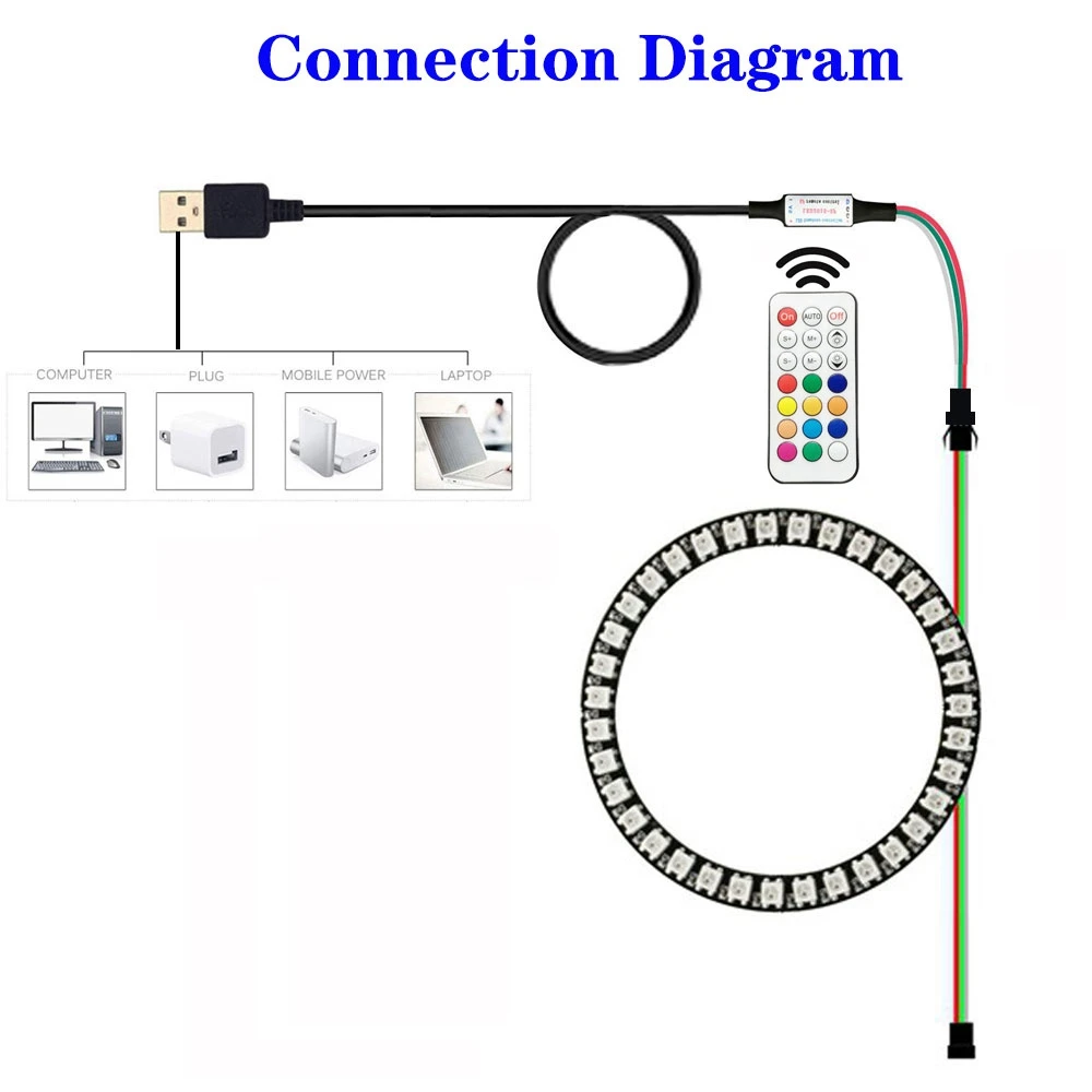 Комплект контроллеров WS2812B 8/16/24/35/45LED Light Ring с 21Key индивидуальной адресацией ИС