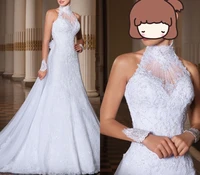 custom made vestido de noiva 2019 a line high neck lace wedding dress robe de mariee casamento bridal gown wedding dressrs