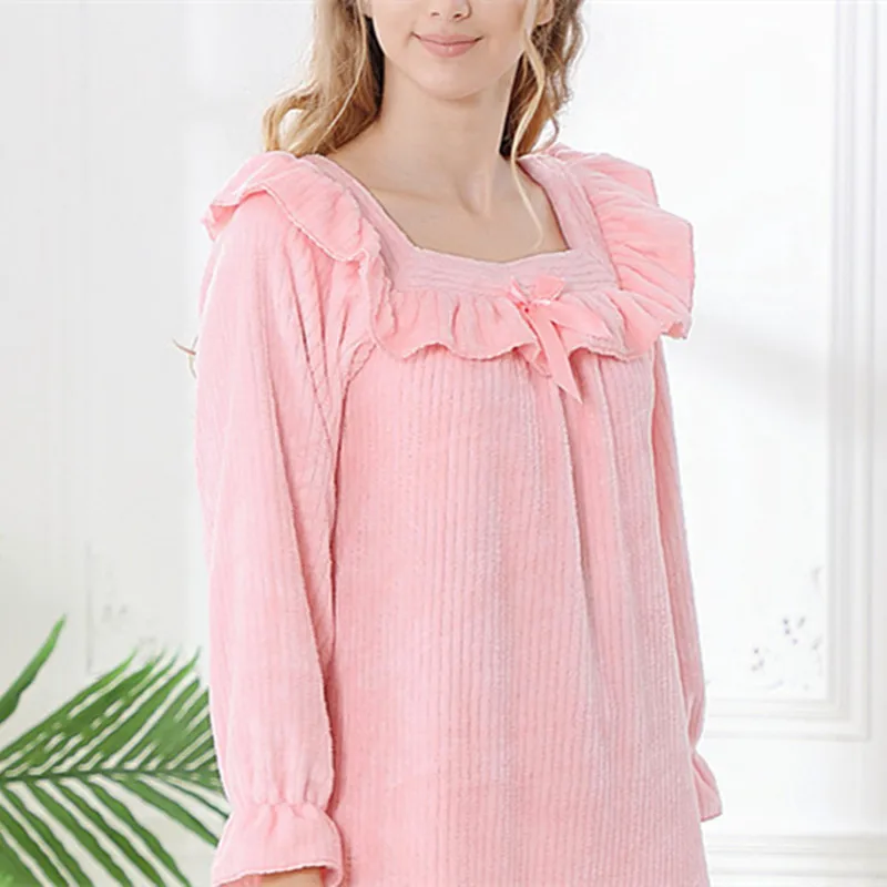 2021 Autumn and Winter New Women's Nightdress Flannel Loose and Comfortable Home Service Sleepwear Women Sleep Tops Nightwear