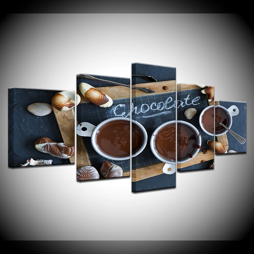 

Canvas HD Prints Poster Living Room Decor 5 Pieces Chocolate Coffee Dessert Blackboard Paintings Modular Wall Art Pictures Frame