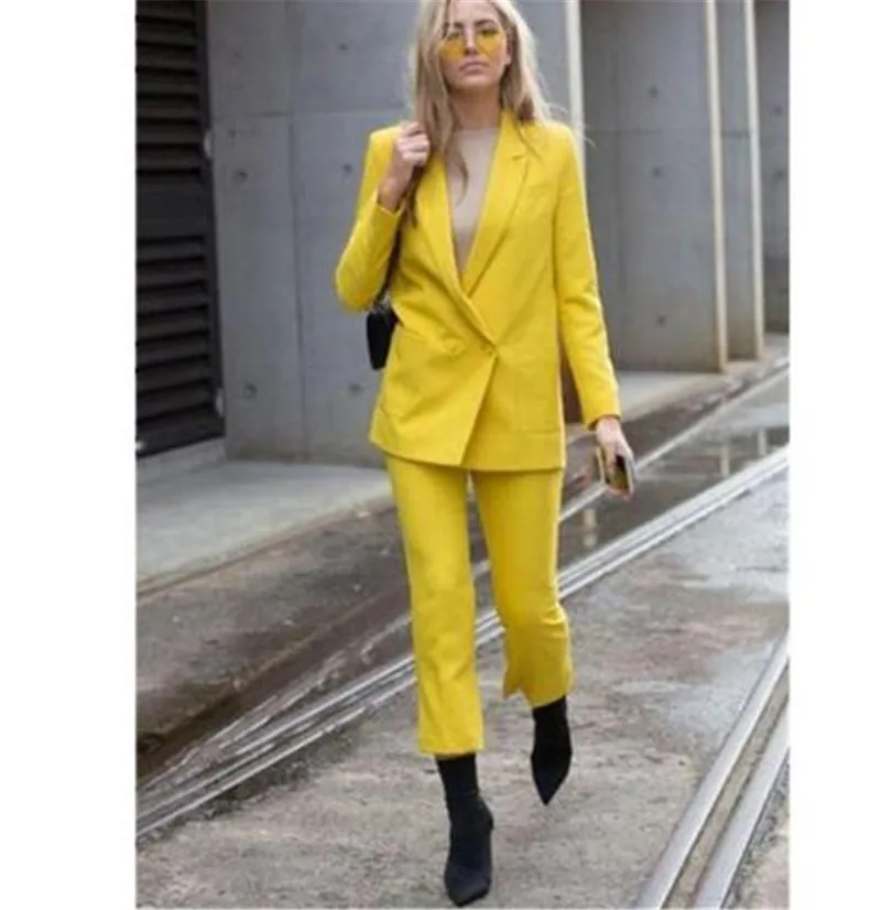 Elegant Yellow Formal Business Women PantSuits Fashion Ladies Pantsuit Costumes Womens Suits Blazer with Pants Custom Made