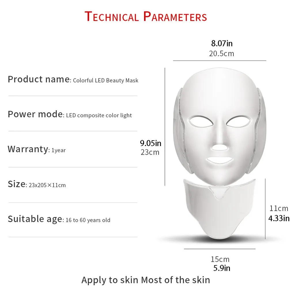 

7 Colors Led Facial Mask Led Household Spectrometer Face Mask Machine Light Therapy Acne Mask Neck Beauty Led Mask
