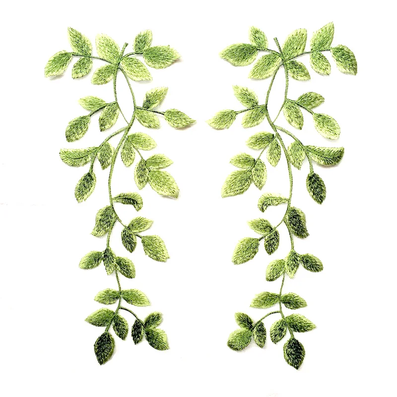 1 пара Красивых высококачественных зеленых кружевных аппликаций с листьями