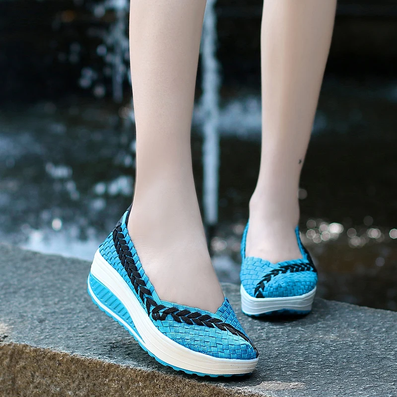 

Platform Women Shoes Summer Slip On Woven Sneakers Women Casual Shoes Thick Bottom Comfortable Female Shoes XKD6005