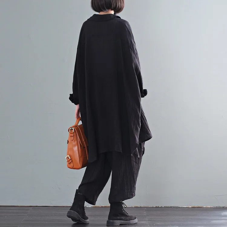 

IEQJ 2021 new summer fashion women clothes single breasted batwing sleeves three quarter sleeves loose Cozy linen shirt