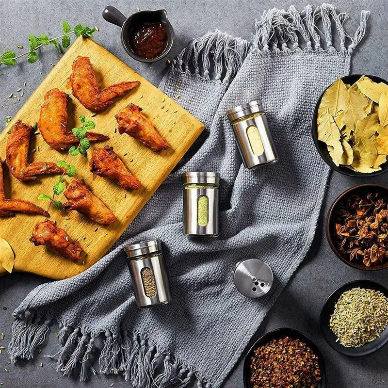 

Stainless 12pcs Spice Jar Steel Glass Pepper Shaker Bottle Seasoning Seal Condiment Storage Cooking Kitchen Bottles Tools