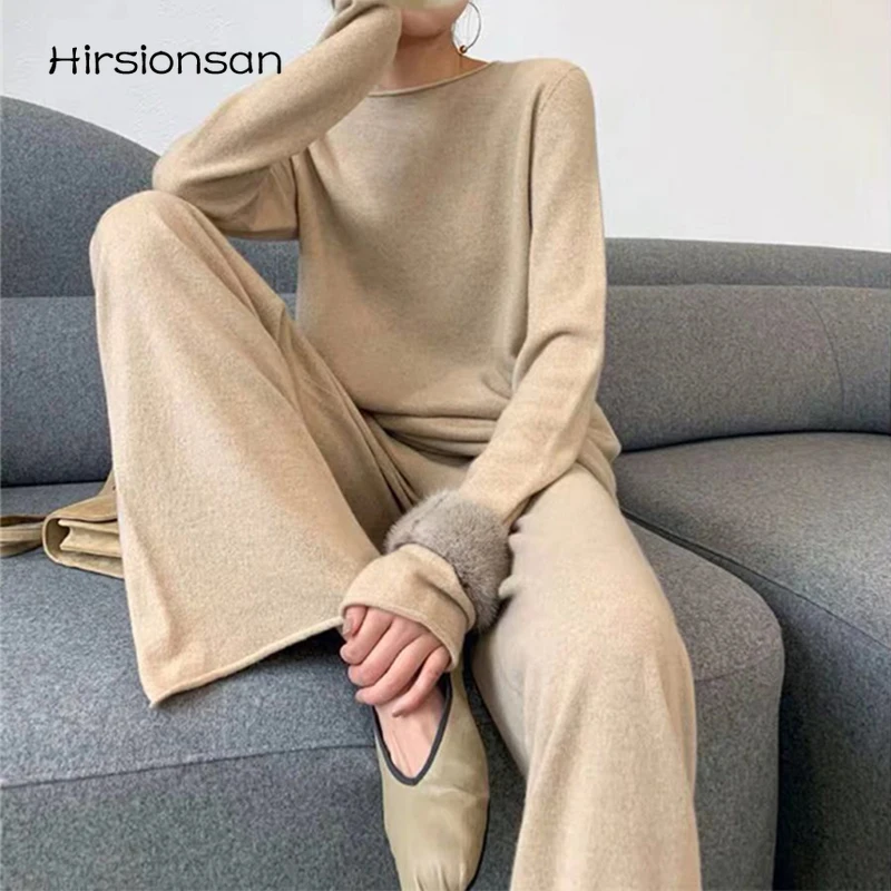 

Hirsionsan Winter Simple Long Knitted Sets Women Casual Loose Long Sleeve Soft Two Peice Sets Female Vintage Solid Outfits Lady