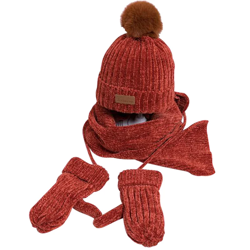 Комплект из 3 предметов зимняя детская шапка шарф перчатки для маленьких