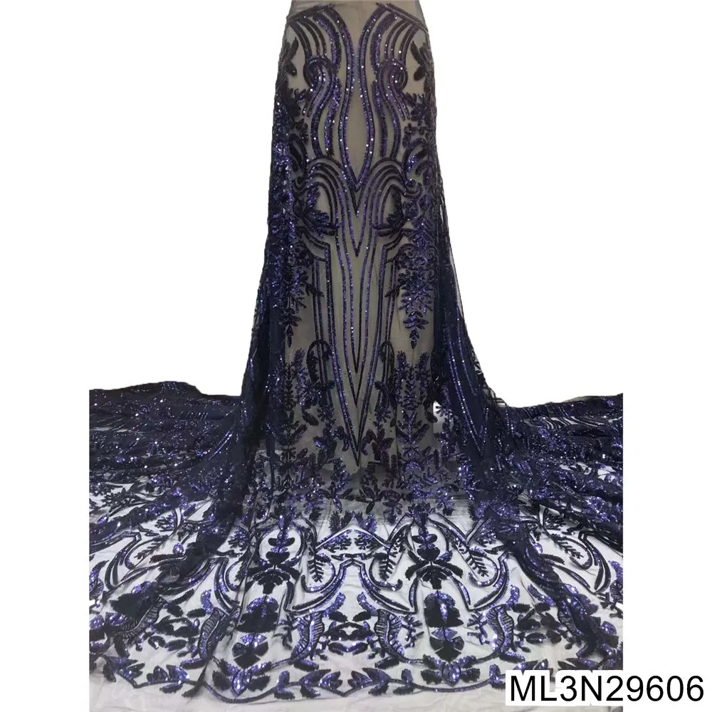 Navy blue African Embroidered  Lace French Lace Fabric for Party Dress 5 yards/piece ML3N296