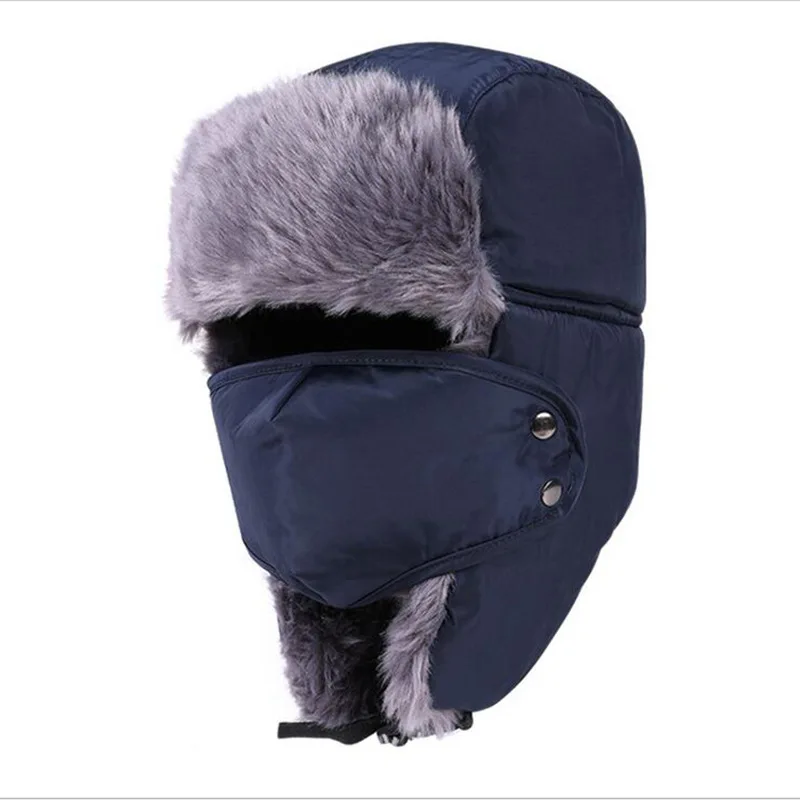 

Men's Caps Unisex Warm Winter Ear Protection Face Hat Faux Fur Bomber Hats with Ear Flap Windproof Mask Cold Snow Hunting Cap
