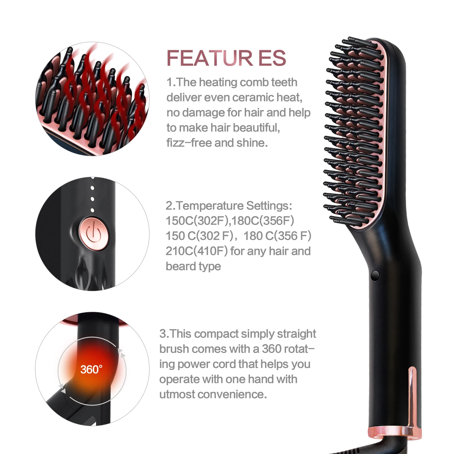 

Portable Electric Hair Straightening Beard Brush Fast Styling For Men Hair Straightener Curling Iron Foldable Comb For Traveling