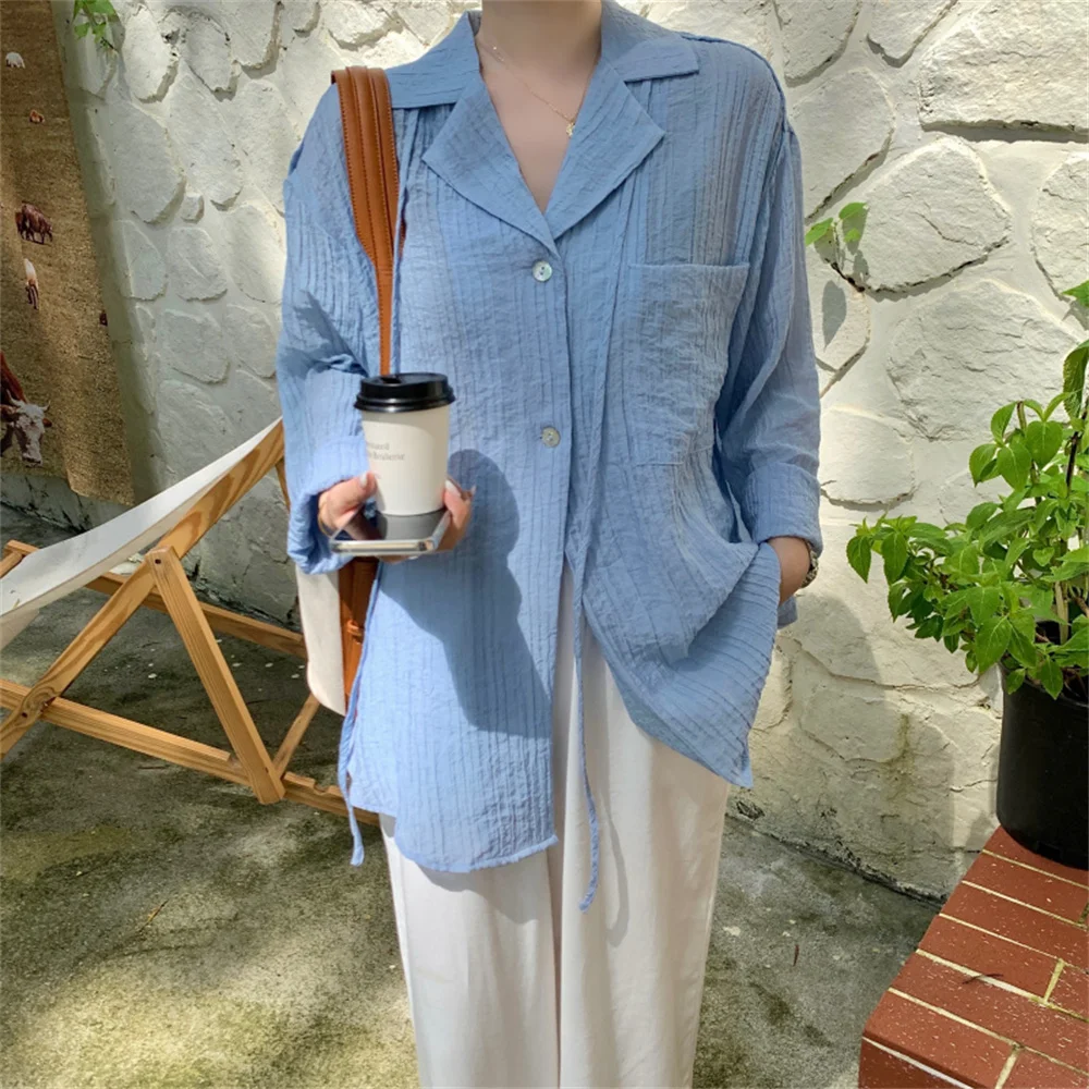 Солнцезащитные рубашки HziriP в стиле оверсайз женские со складками и длинными