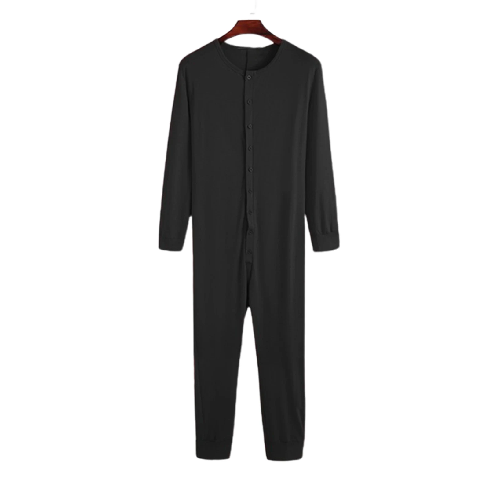 

Men Solid Color Long Sleeve Button Pajamas Jumpsuit Homewear Sleepwear Romper