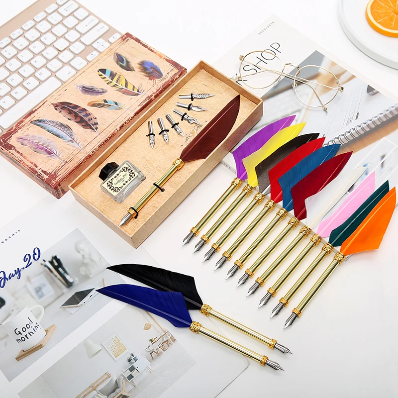 1 Set Of English Calligraphy Feather Dip Pen 6 Nib Writing Stationery Gift Box Student | Канцтовары для офиса и дома
