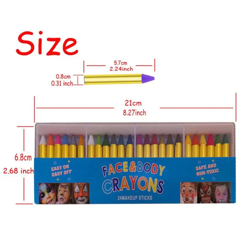 

24 Colors Painted Face Crayons Children Face Body Painting Makeup Crayons for Halloween Costume Party Cosplay Paint Prop