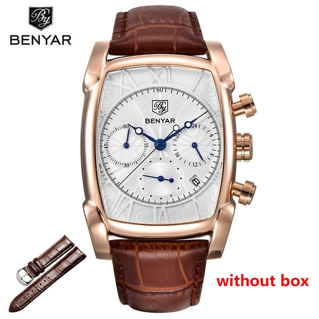 Gold white Топ люксовый бренд мужские s часы BENYAR кварцевые Бизнес наручные часы мужские модные спортивные водонепроницаемые хронограф Relogio Masculino - Цвет: Gold white