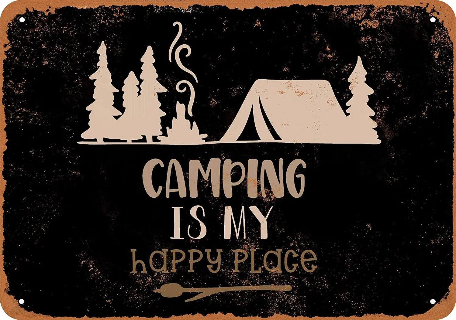 

WallColor 8*12 Metal Sign Camping is My Happy Place (Black Background) Vintage Look