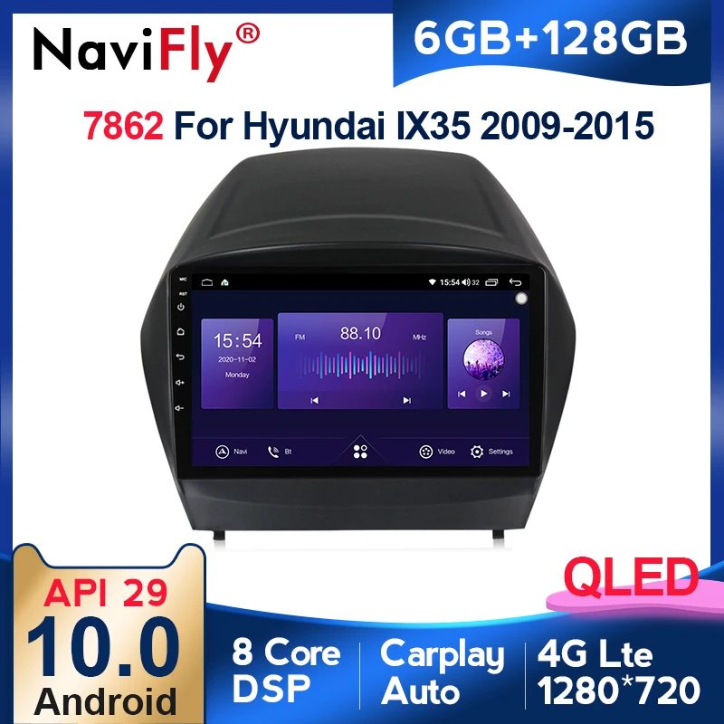 Автомагнитола 2DIN мультимедийный Видеоплейер с GPS-навигацией и 4G QLED Android 10 6 ГБ ОЗУ