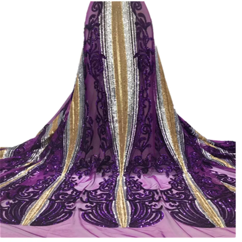 

Sequence purple African French Tulle Mesh Lace Fabric Best Quality Sequins Lace Fabric For Wedding Party Materials FL82